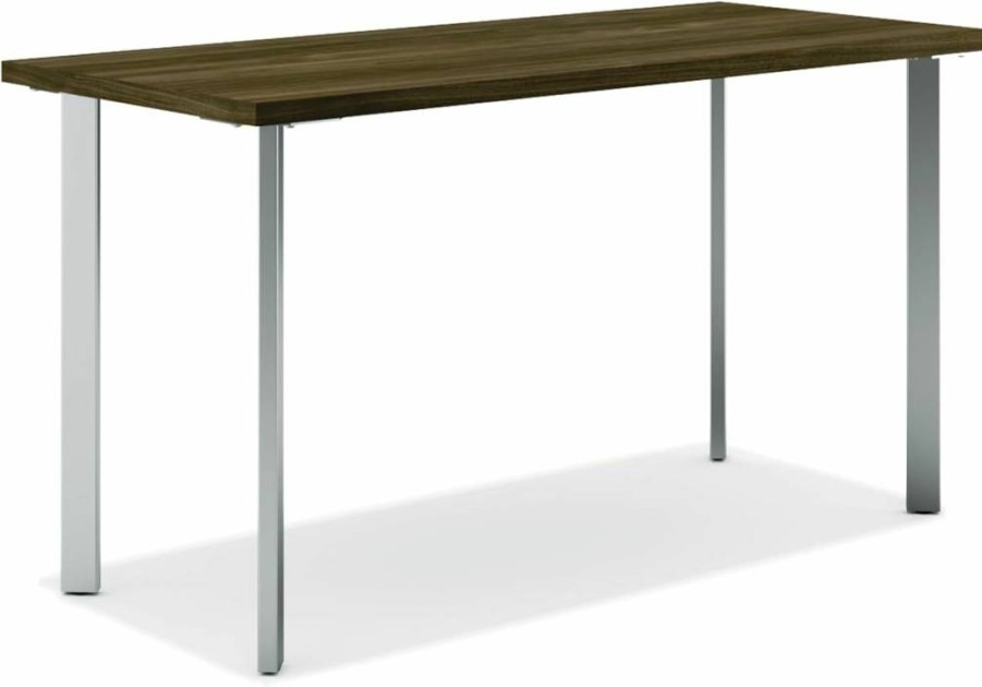 HON Coze 42 Inch Walnut Home Office Desk with White Base - Sturdy Computer Work Table for Modern Workspace