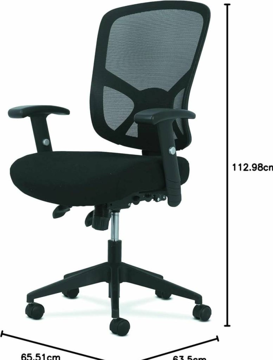 HON Sadie Executive Leather Office Chair - Ergonomic Adjustable Arms, Lumbar Support, 360° Swivel, Black