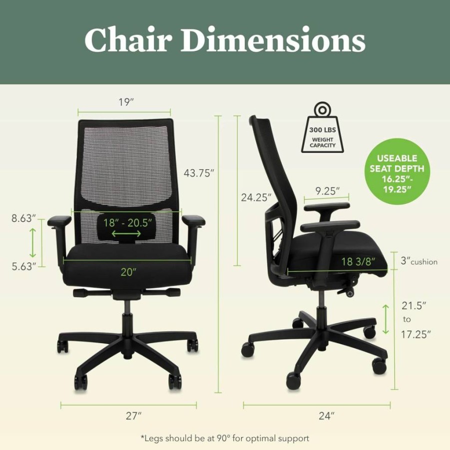 HON Ignition 2.0 Ergonomic Office Chair with Adjustable Lumbar Support, Tilt Mechanism & Swivel Casters - Breathable Mesh Back for All-Day Comfort - Home & Professional Workspace Task Chair