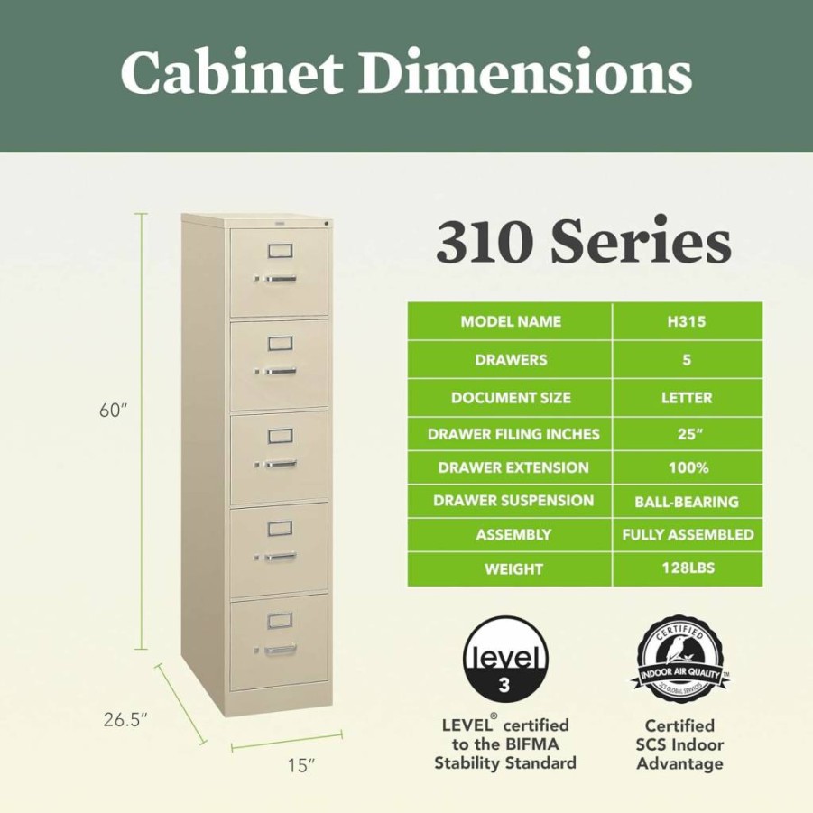 HON 4-Drawer Locking Vertical File Cabinet, 25" Deep Black Metal Filing Cabinet for Letter & Hanging Files, Secure Storage Solution