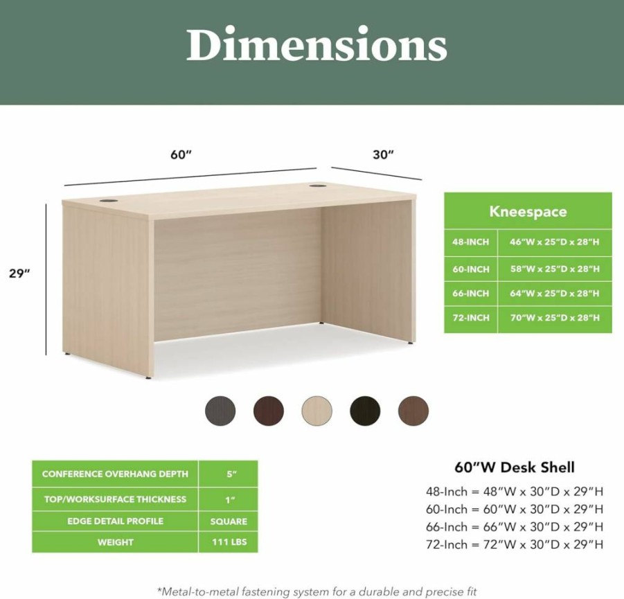 HON Mod Executive Desk 66" W x 30" D Large Office Desk with Cord Management, Mahogany Wooden Laminate, Modern Traditional Computer Workstation