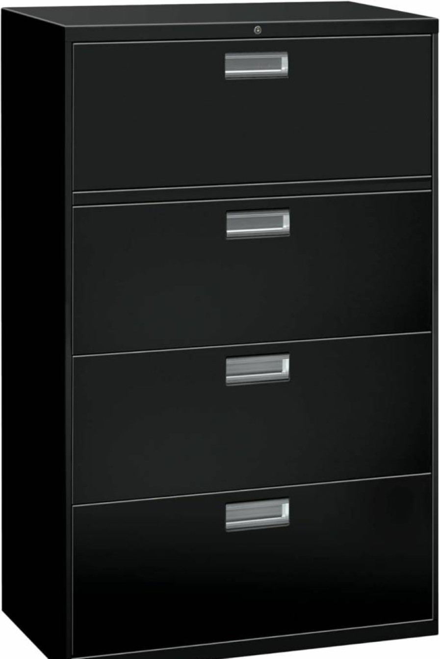 HON 3-Drawer Lockable Lateral File Cabinet - 18" Deep Black Metal Office Storage for A4, Legal, Letter Files with Adjustable Hangrails