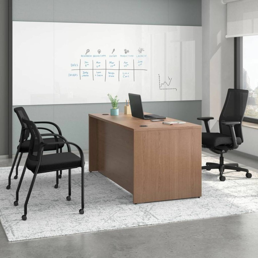 HON Mod Executive 48" W Mahogany Office Desk with Drawers and Pedestal, Modern Home Computer Desk