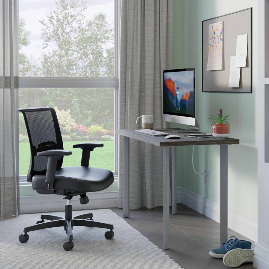 HON Coze 42-Inch Home Office Desk with Natural Wood Top and Black Metal Base - Sturdy Computer Workstation