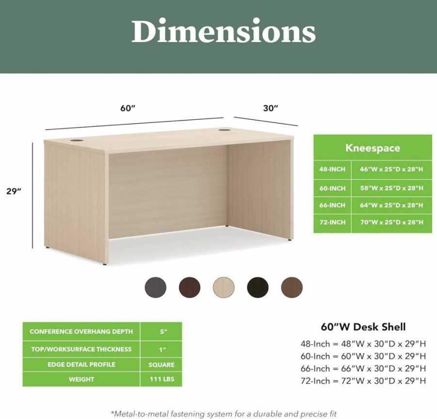 HON Mod Executive Desk 66" W x 30" D - Modern Wooden Laminate Computer Desk with Cord Management, Desert Oak Finish, Large Office Workspace