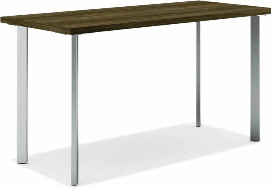 HON Coze 48 Inch Natural Wood Office Desk with Silver Metal Base - Sturdy Computer Workstation for Home & Business