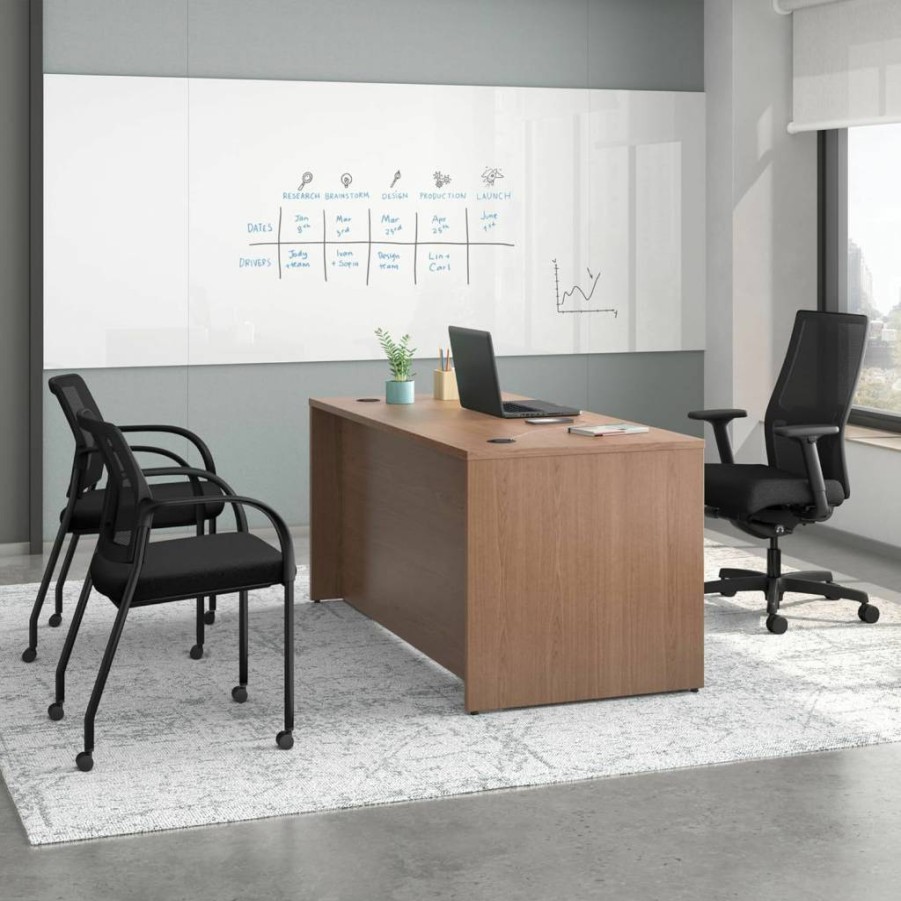 HON Mod Executive Office Desk 60" Wide with Drawers, Modern Slate Teak Computer Desk, Home Office Workstation with Pedestal