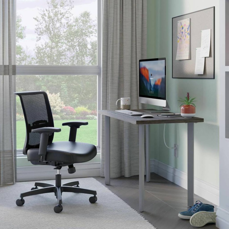 HON Coze 54-Inch Home Office Desk with Natural Wood Top and Black Metal Base, Sturdy Computer Workstation