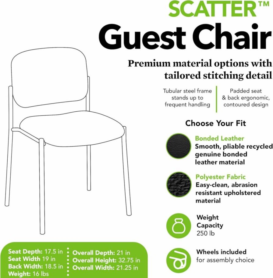 HON Scatter Guest Chair - Black Fabric Stackable Armless Lobby Chair for Office Waiting Areas