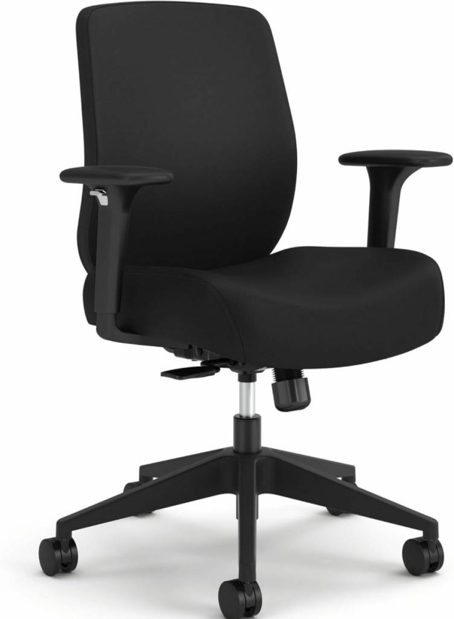 HON Altern Ergonomic Office Chair with 3.5" Thick Foam Seat, Adjustable Arms, Synchro-Tilt Tension, and Seat-Slide Controls - Low Back Upholstered Desk Chair in Black