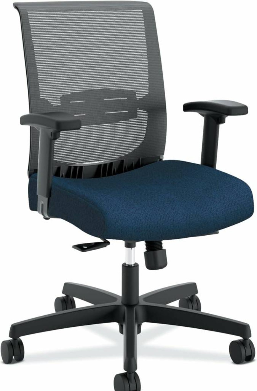 HON Convergence Ergonomic Mesh Office Chair with Adjustable Arms, Synchro-Tilt Recline, and Wheels for Back Support - Navy Fabric Desk Chair