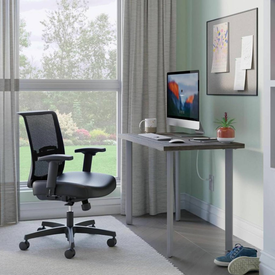 HON Coze 48 Inch Walnut Computer Desk with Silver Metal Base - Sturdy Home Office Desk for Workspace