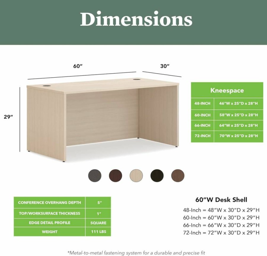 HON Mod Executive Desk 60" W x 30" D Java Oak, Large Modern Office Desk with Cord Management, Thick Wooden Laminate Surface, 29" H Computer Workstation