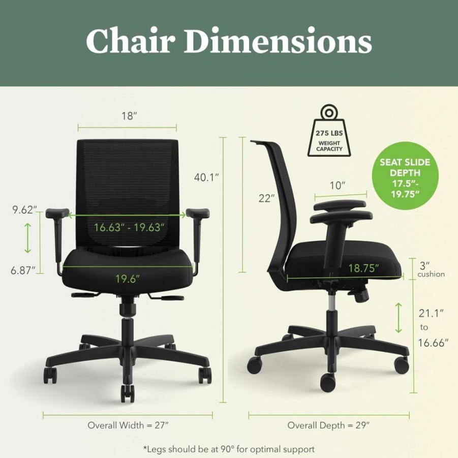HON Convergence Ergonomic Office Chair - Adjustable Mesh Desk Chair with Lumbar Support, Swivel Wheels & Synchro-Tilt Recline - Black