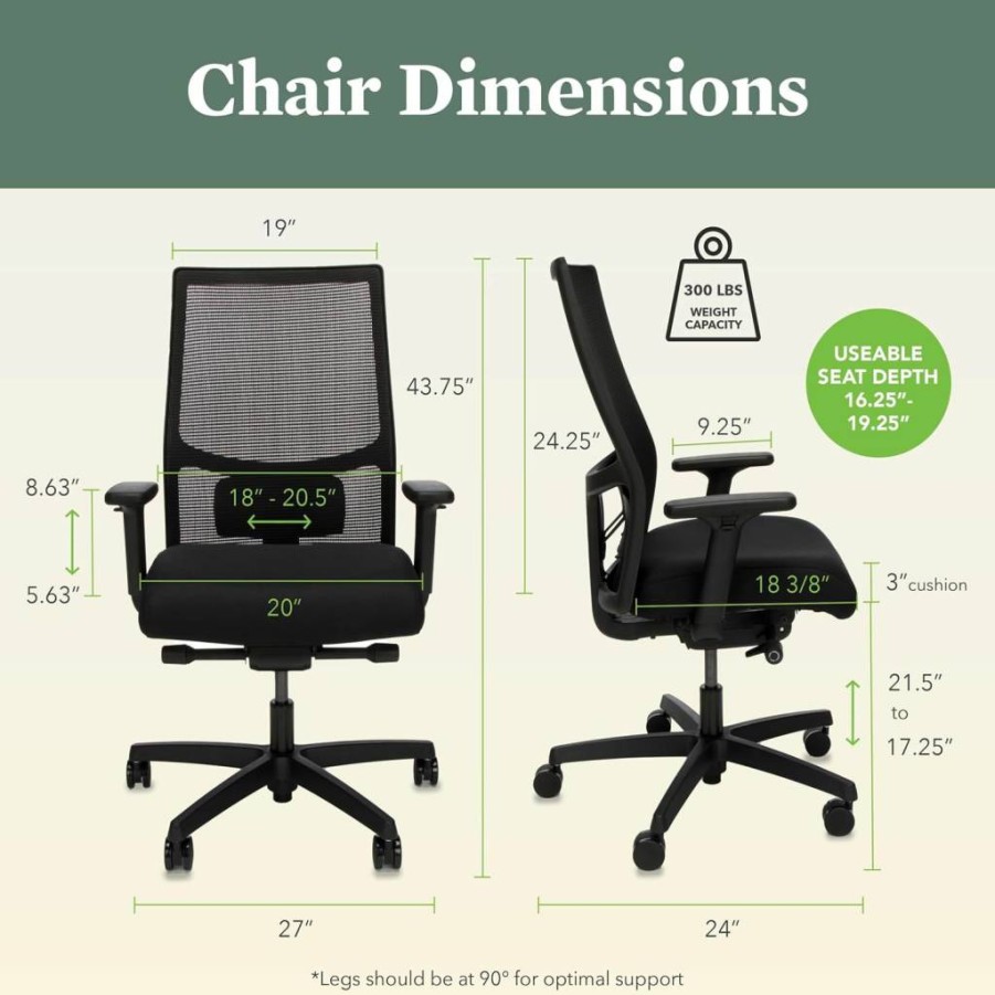HON Ignition 2.0 Ergonomic Office Chair - Adjustable Tilt, Recline & Swivel with Wheels, Comfortable Executive Desk Chair for Home or Task Work, Supports Long Hours Sitting